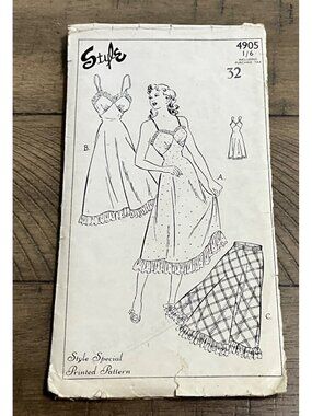 Vintage Style Sewing Pattern 4905 Bust 32 Lingerie Slip Underskirt  Frill 40s